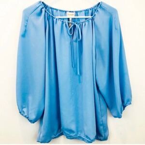 Laundry light blue tie neck 3/4 sleeve blouse size Large